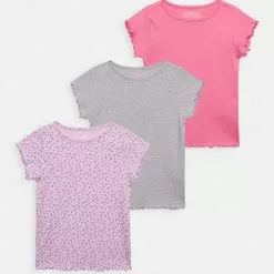 Friboo Niños 3 PACK GIRL RIB TEE - Camiseta Básica - Purple - 404_pink - 402_grey - 102